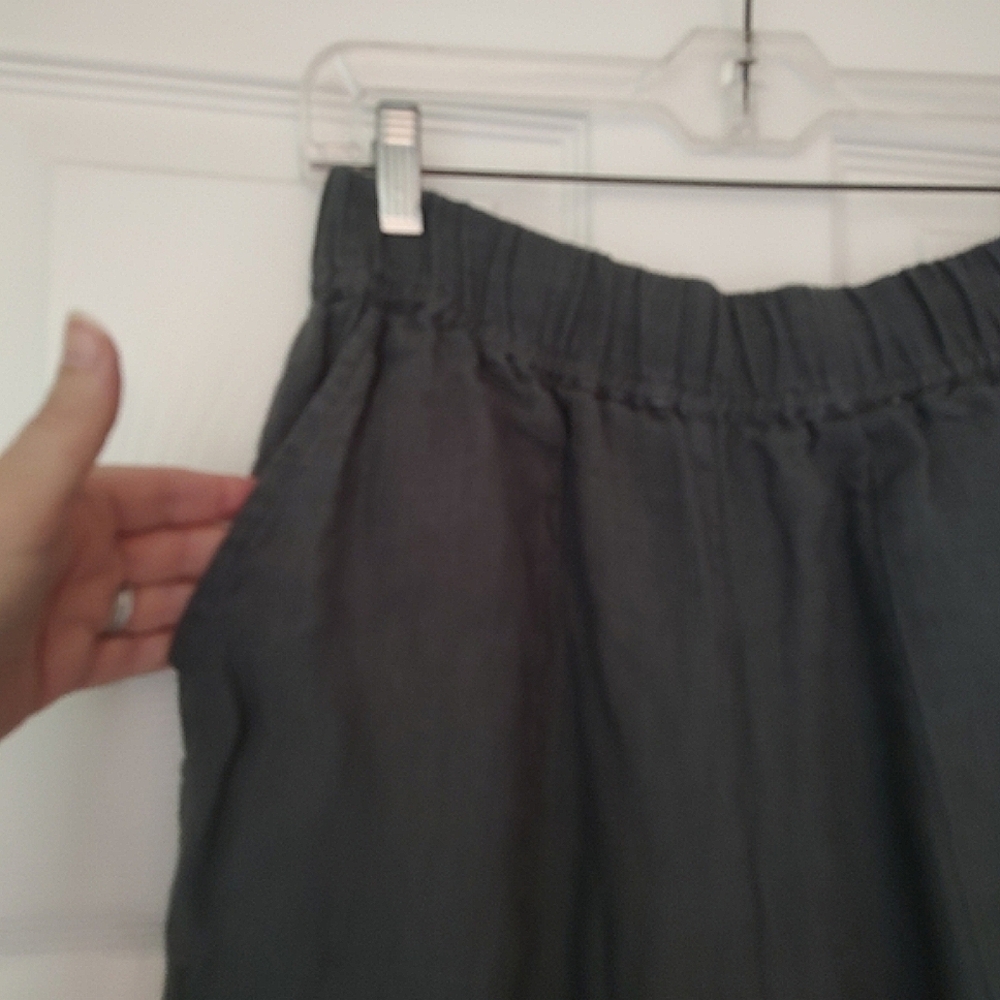 Laude The Label Organic Linen Lined Wide Leg Crop Pants Pull-On Mineral Gray M - Picture 5 of 14
